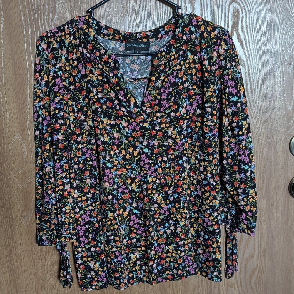 Cynthia Rowley Black Floral Shirt, L